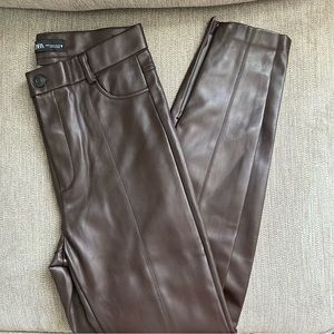 Zara Dark Brown Leather Pants Size M